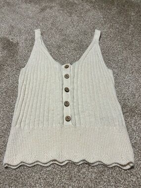 Cream Ribbed Button-Front Knit Tank Top
